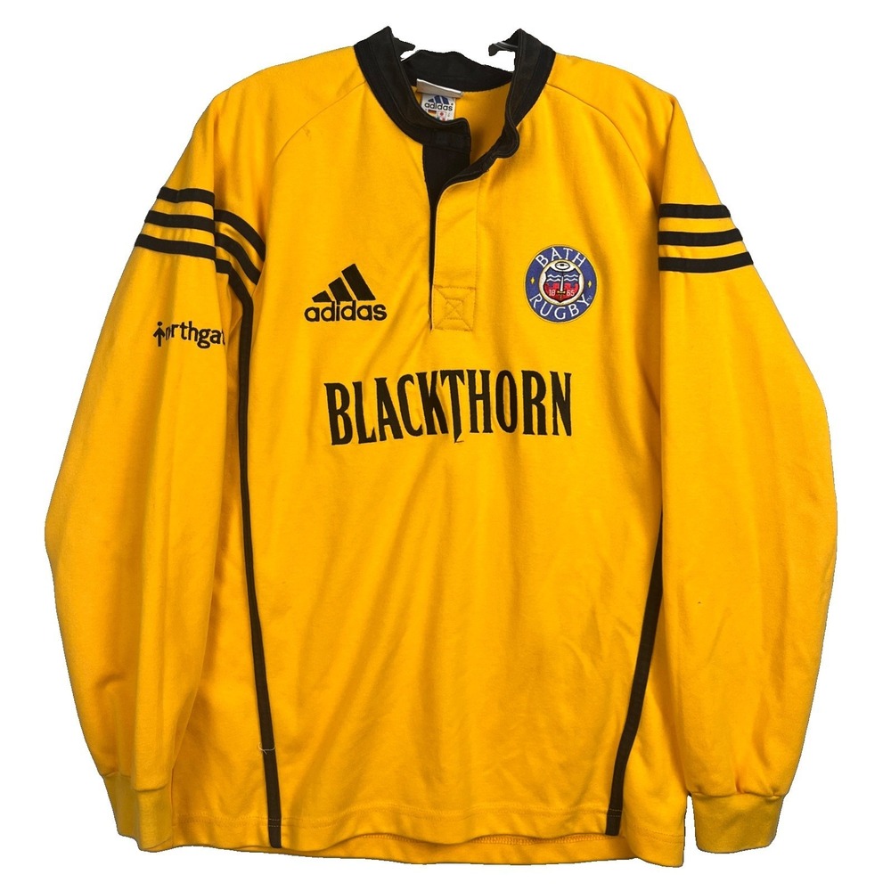 Vintage Bath Rugby Jersey Men's Medium Adidas Blackthorn Yellow Long Sleeve RARE